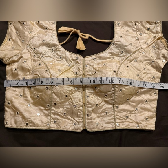 Cream gold mirror work Indian blouse/crop top for lehnga or saree - Picture 5 of 6